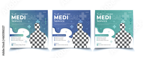 Modern Social Media Medical Post Design Set. Creative Health Care Advertisement Banner Templates. Doctor, Clinic, Hospital, Care, Business, Marketing, and Promotion.