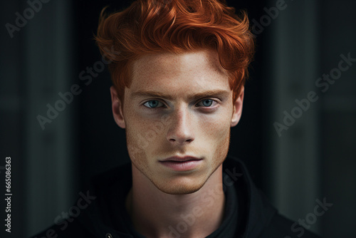 Generative ai modern technology portrait of attractive young man red hairstyle