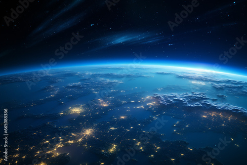 Night view of the planet Earth from space. 