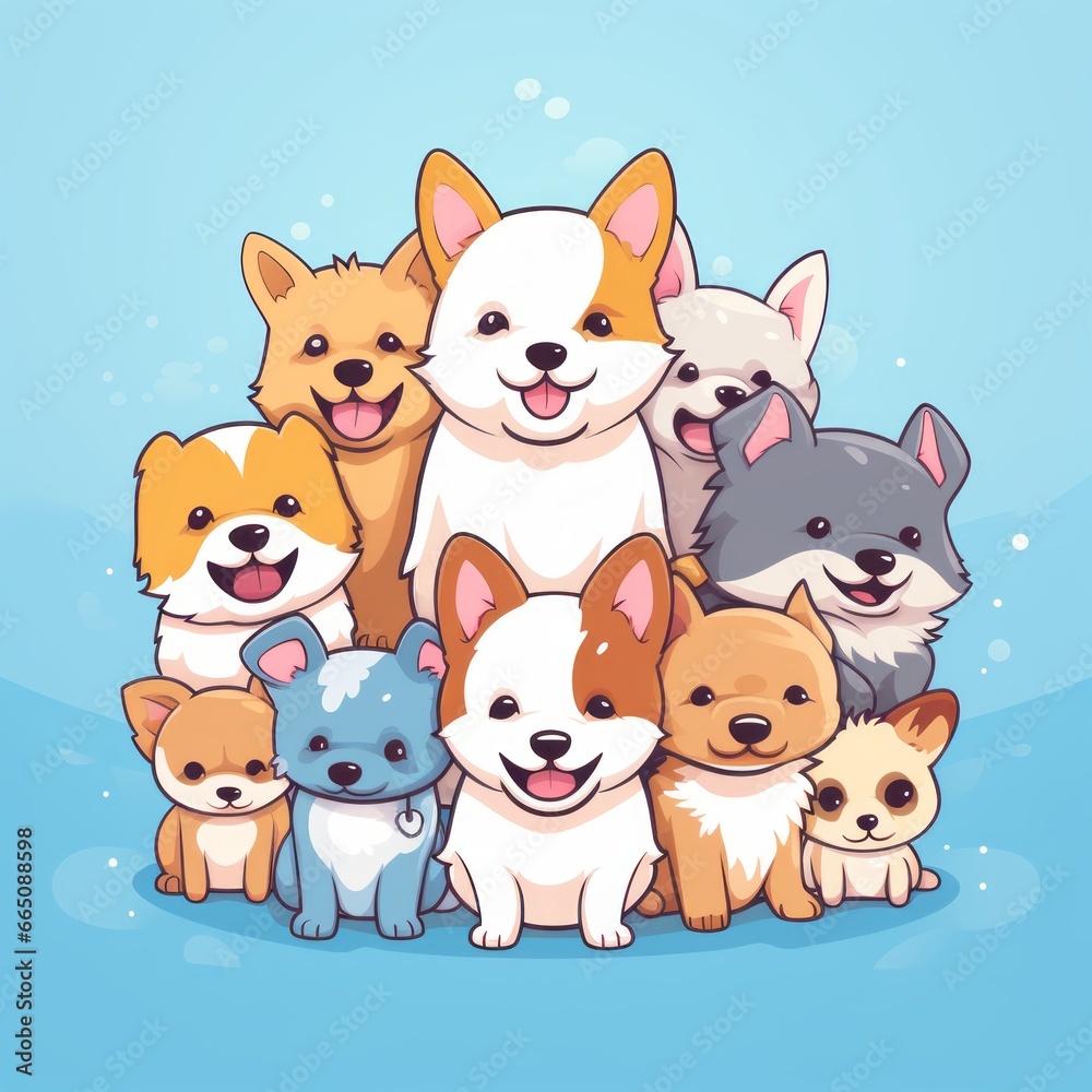 vector image of puppies kawaii style