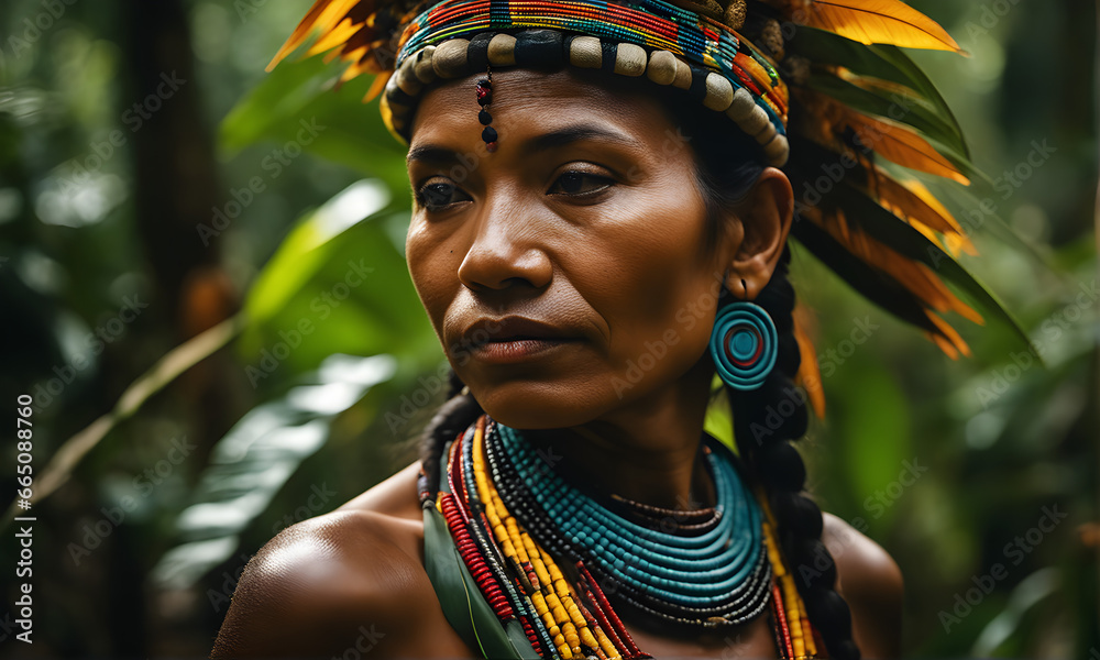 Indigenous tribe woman in Amazon rainforest