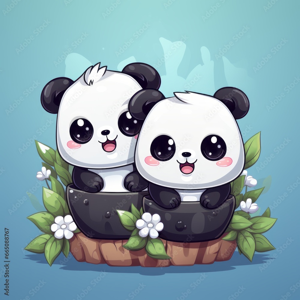 Fototapeta premium vector image of pandas kawaii style