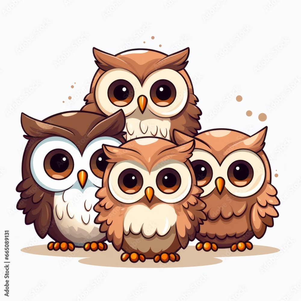 Fototapeta premium vector image of owls kawaii style