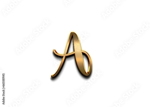 Gold 3D – letter A of the alphabet in capital letters on isolated white background.