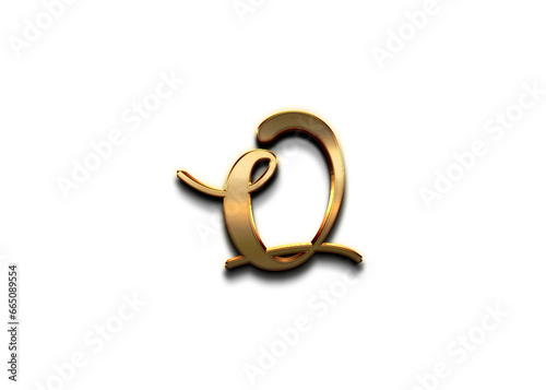 Gold 3D – letter Q of the alphabet in capital letters on isolated white background.