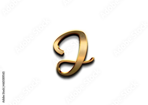 Gold 3D – letter J of the alphabet in capital letters on isolated white background.