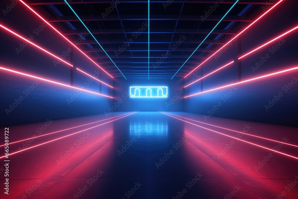 An illuminated tunnel with a vibrant clock displaying the time - obrazy, fototapety, plakaty 