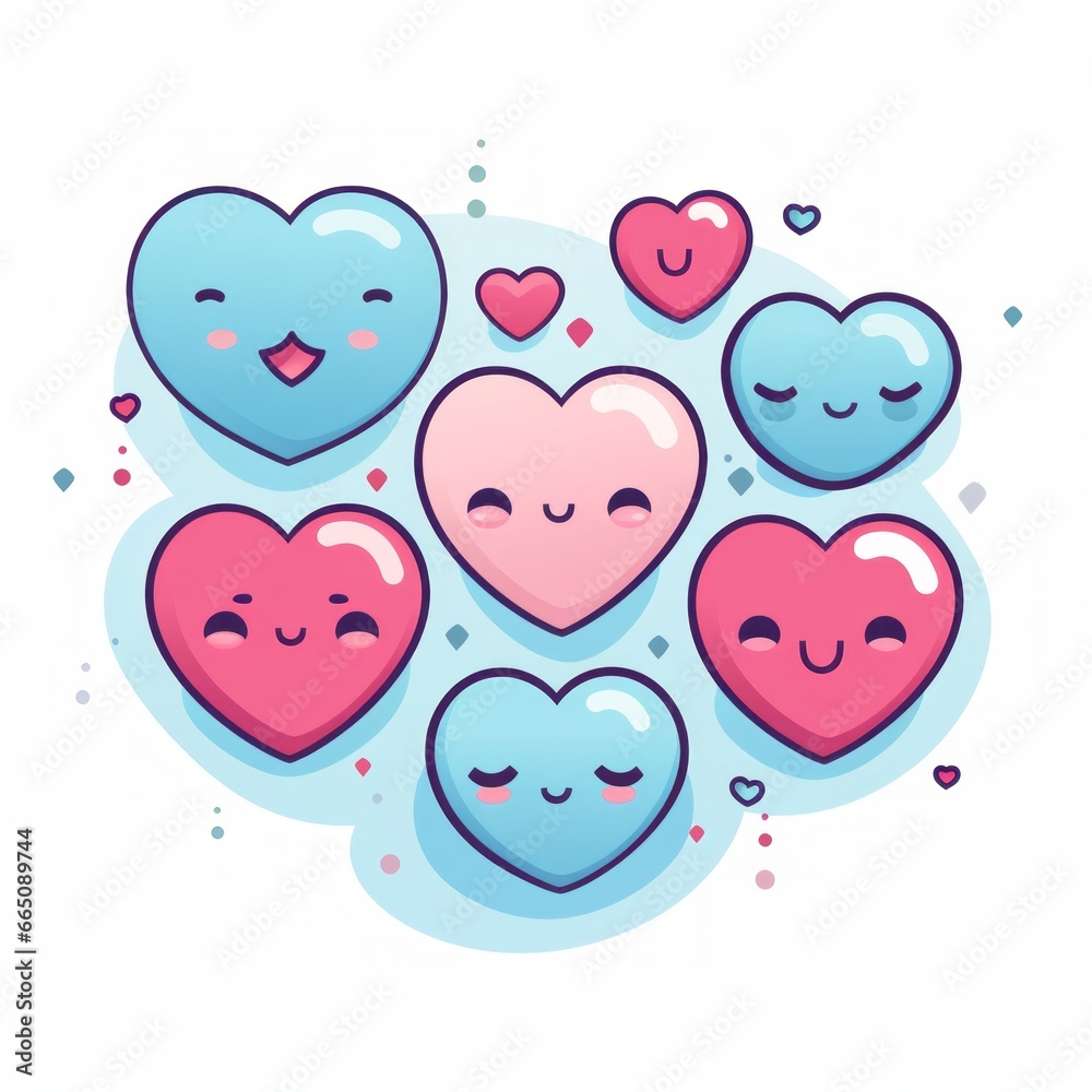 vector image of hearts kawaii style