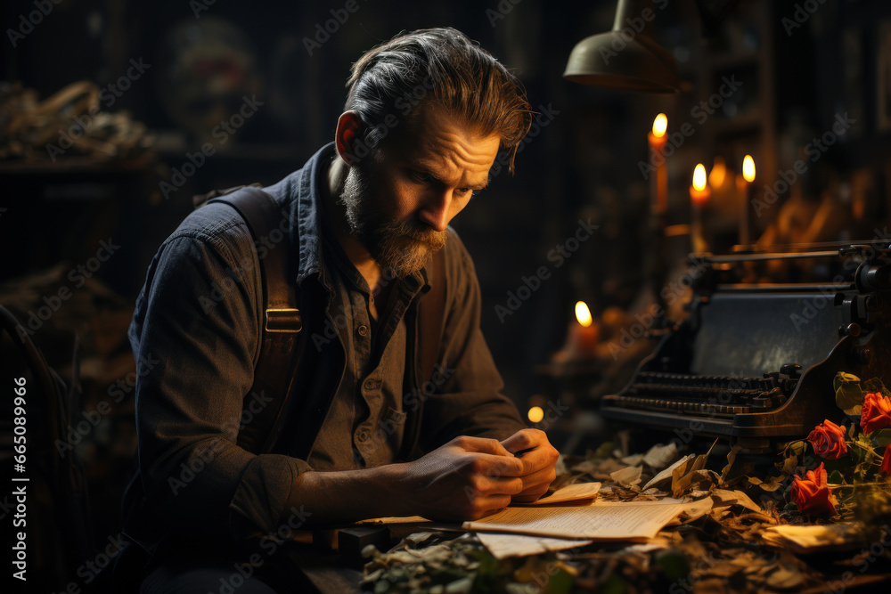 A portfolio of creative writing, embodying the imagination and literary talent of an author. Concept of storytelling. Generative Ai. A portfolio of creative writing, embodying the imagination and literary talent of an author. Concept of storytelling. Generative Ai.
