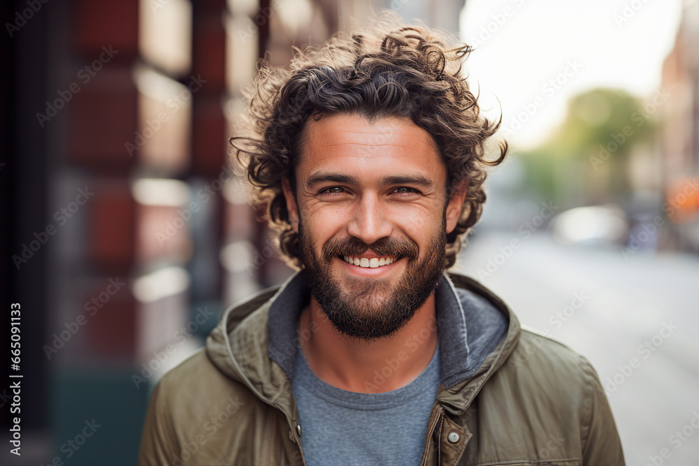 AI generated photo of positive attractive bearded man walking in the city AI generated photo of positive attractive bearded man walking in the city