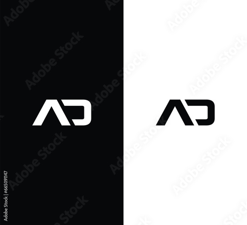 Monogram Letter AD Logo Design. Black and White Logo. Usable for Business Logos. Flat Vector Logo Design Template