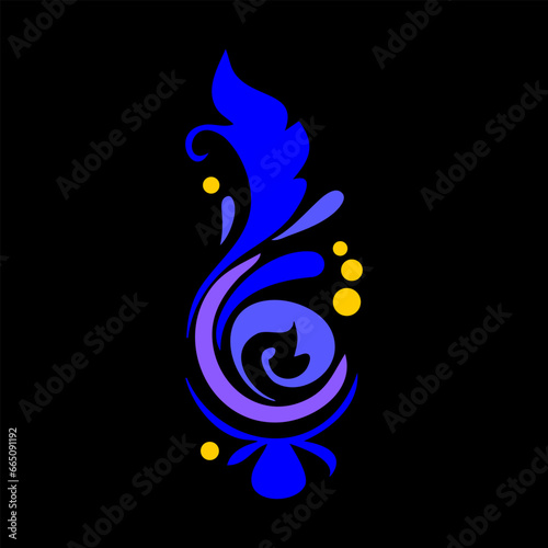 Blue ornament isolated on black background, ready for retouch design.