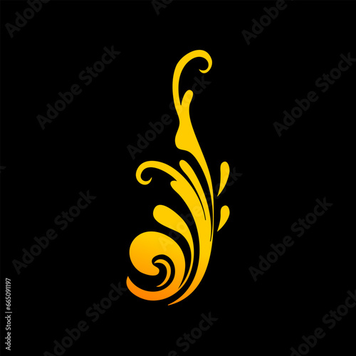 Golden ornament isolated on black background, ready for retouch design.