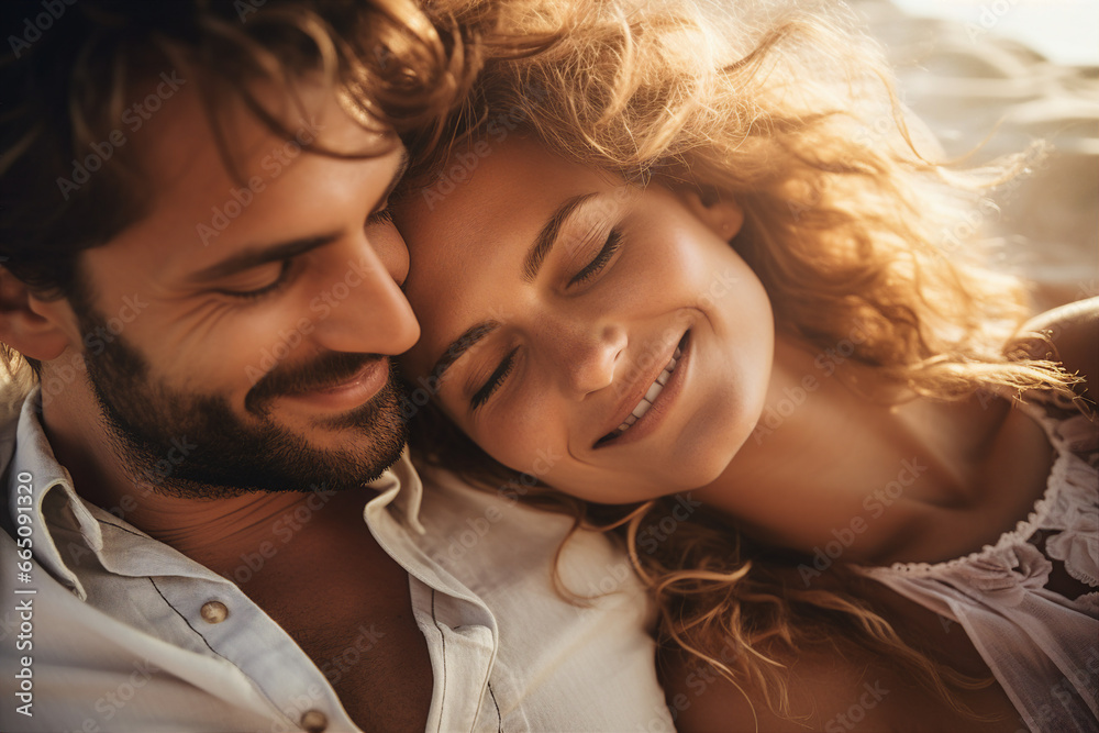 Generative AI portrait picture of happy young couple traveling sunny country Generative AI portrait picture of happy young couple traveling sunny country