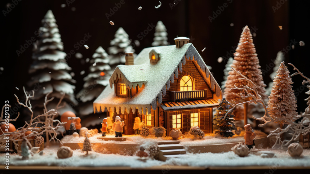 Rustic Winter Scene: Snowy Gingerbread House