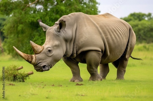 White Rhino grazing.