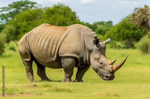 White Rhino grazing. © Anowar
