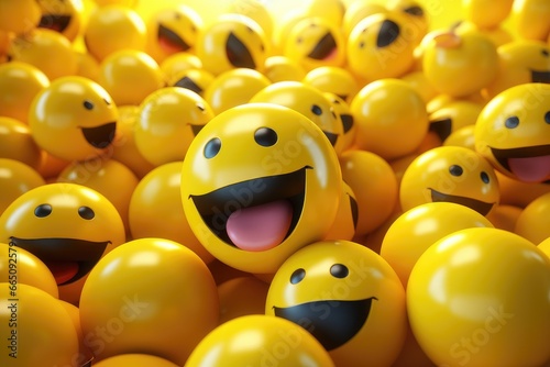 A playful collection of smiling yellow balls
