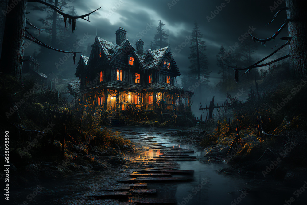 Creative design ai generated picture of the a traditional halloween symbol in dark mysterious night Creative design ai generated picture of the a traditional halloween symbol in dark mysterious night