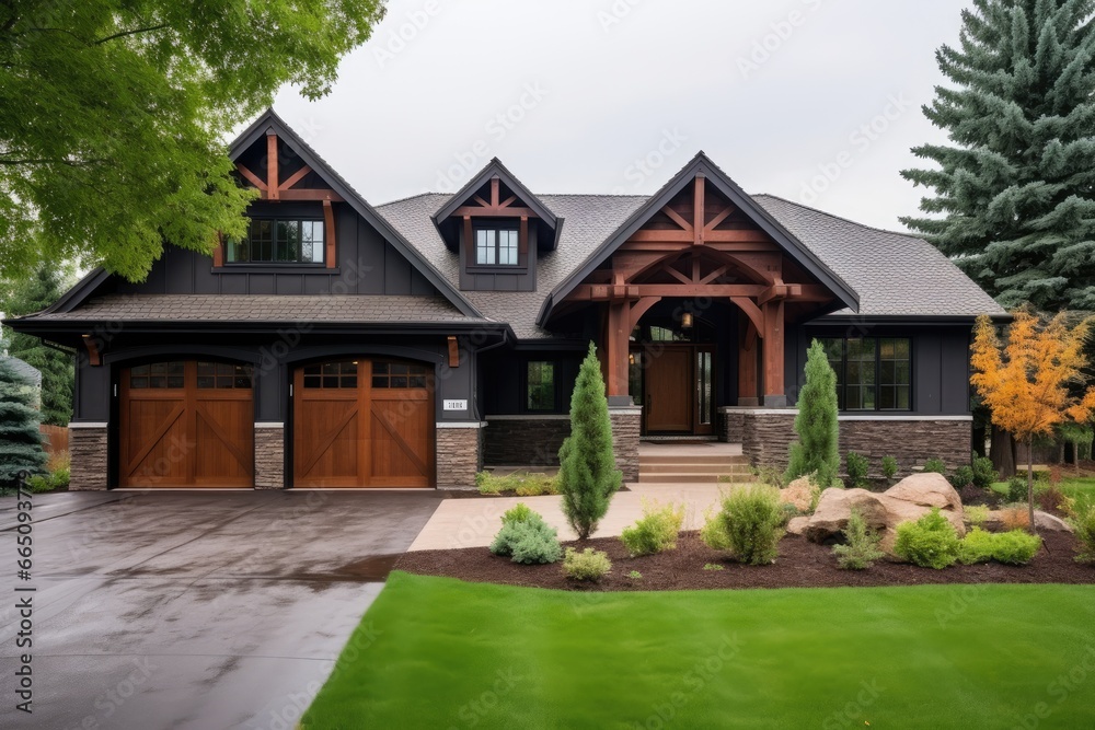 A spacious residence with double garages and a paved driveway A spacious residence with double garages and a paved driveway