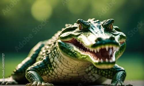 I scare a crocodile with a surprised face in the photo