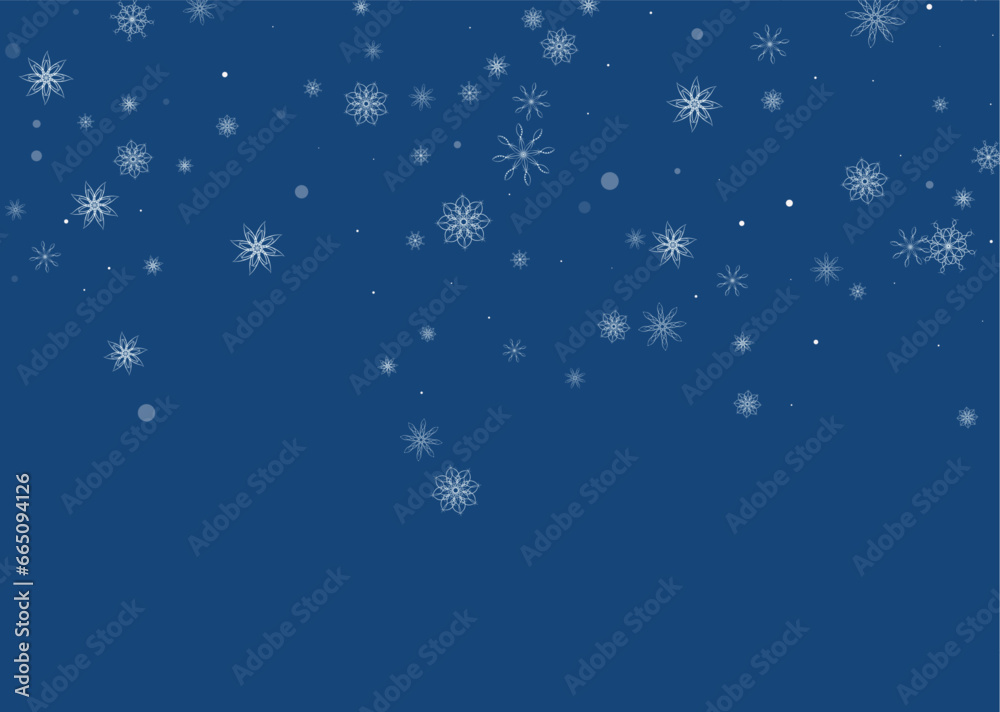 Christmas background. White delicate snowflakes on a blue background. New Year's holiday design