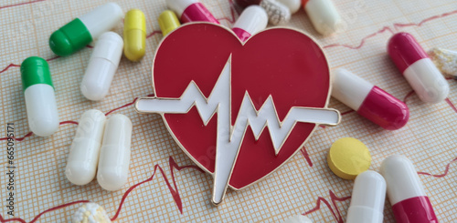 ECG with ventricular pacing rhythm of artificial pacemaker with pills
