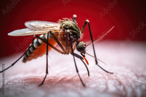 vue macro d'un moustique en train de piquer une peau humaine