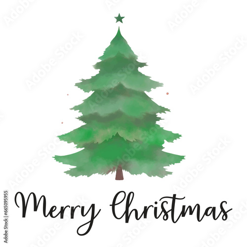 watercolor Christmas tree, Christmas greeting watercolor vector illustration
