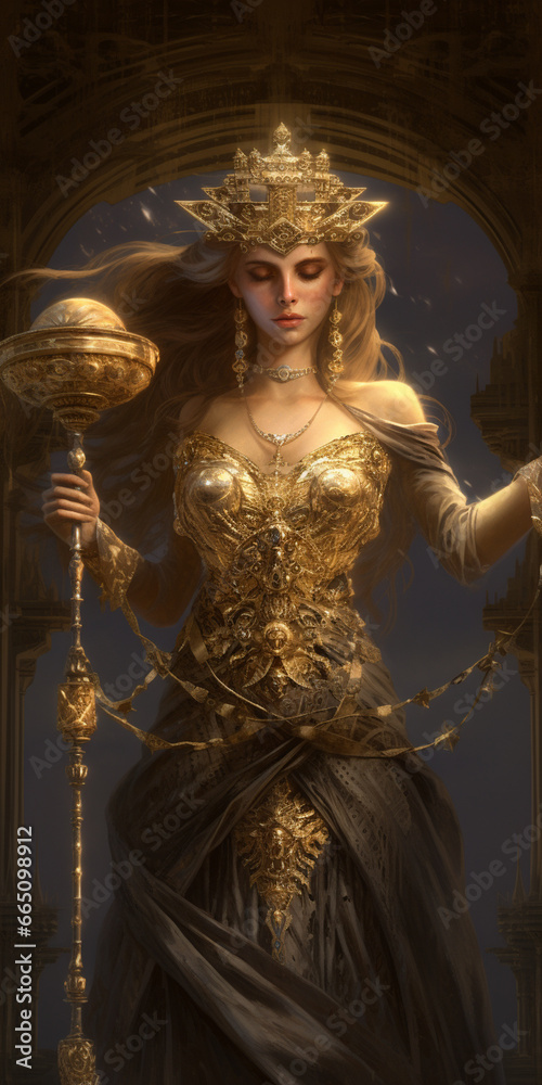 Beautiful woman Goddess Fortuna, The Mistress of Fate and Fortune Throughout the world, few goddesses are surrounded by as much admiration and reverence as the Goddess Fortuna. AI Generative