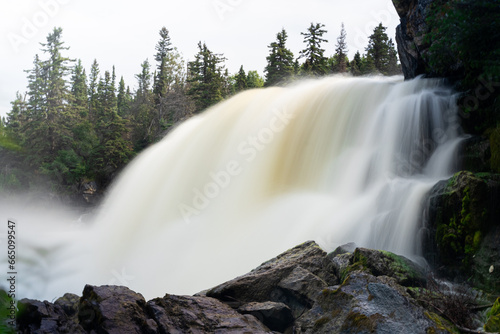 Close up photo of waterfall in Manitoba, Pisew Falls 
