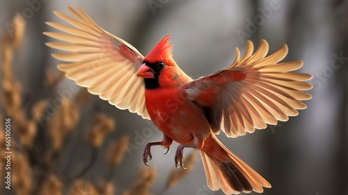 Northern Cardinal coming in for a landing. © Anowar