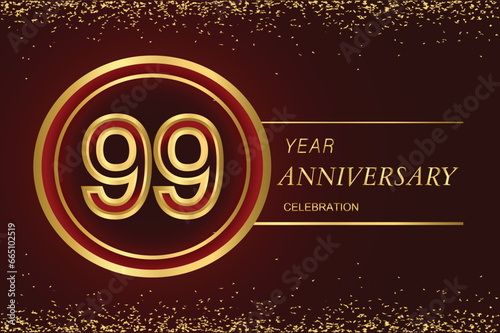 10th anniversary logo with gold double line style decorated with glitter and confetti Vector EPS 10