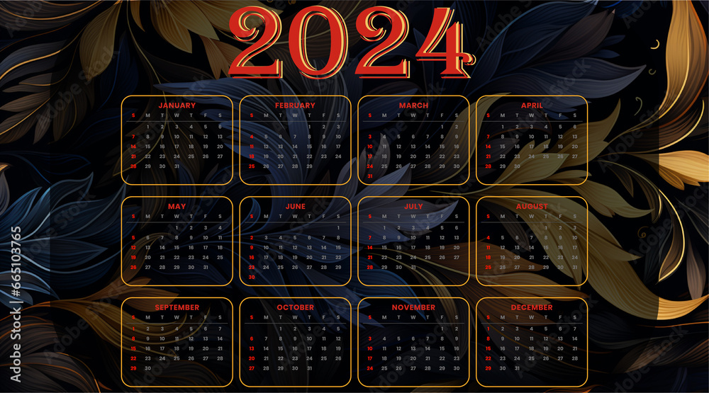 happy new year 2024 calendar layout - obrazy, fototapety, plakaty 