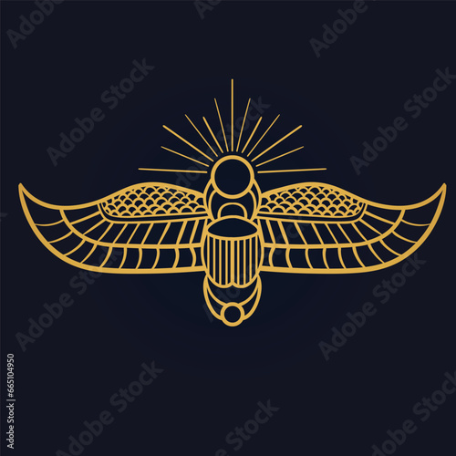 Pharaonic wings Egyptian and Khepri and Ra sun eye Horus icon vector	
