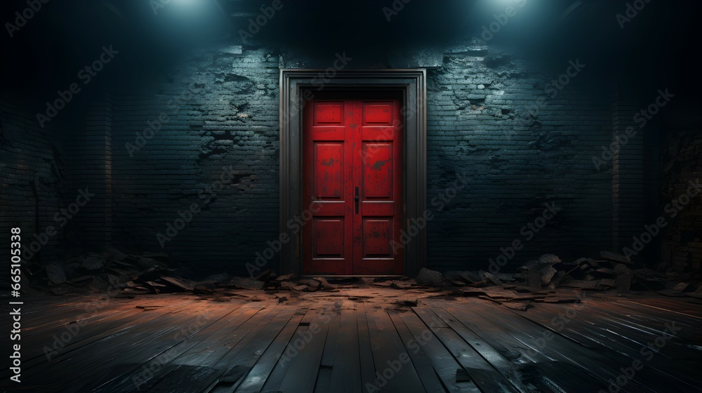 Obraz premium a red door in a scary room background