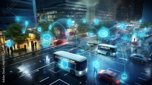 an image that elegantly showcases a smart transportation network enabled by IoT  where vehicles and infrastructure work in harmony  illustrating the seamless integration of IoT into our daily routines