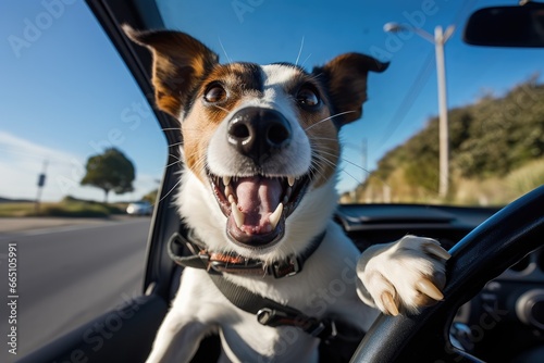A canine behind the wheel of a vehicle © pham