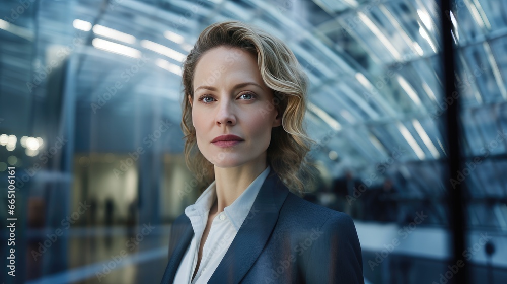 Portrait of a young businesswoman in front of a modern glass building Portrait of a young businesswoman in front of a modern glass building
