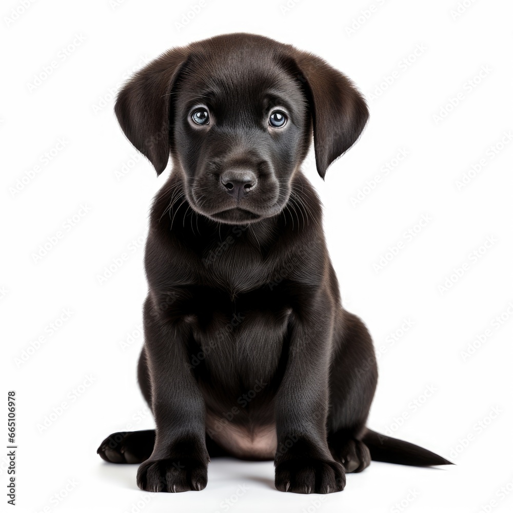 An adorable black puppy with a curious gaze An adorable black puppy with a curious gaze