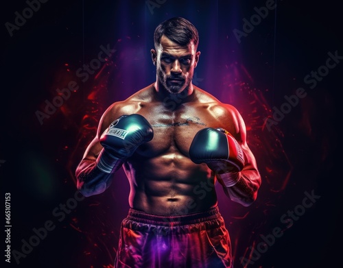 A boxer ready for a fight against the shadows © pham