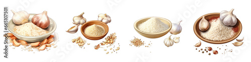 Garlic Bowl Powdered And Spices Hyperrealistic Highly Detailed Isolated On Transparent Background Png File
