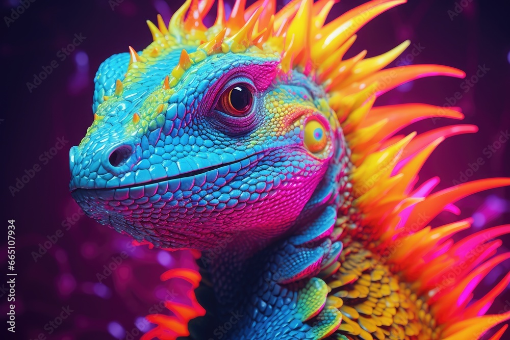 A vibrant and colorful reptile up close