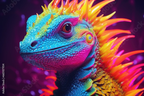 A vibrant and colorful reptile up close
