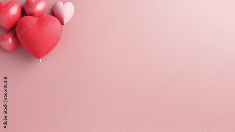 Red heart love shaped balloons on a pink background. with copy space. event greeting anniversary concept