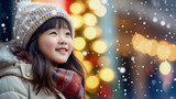 Happy little asian girl in Christmas. Ai generated