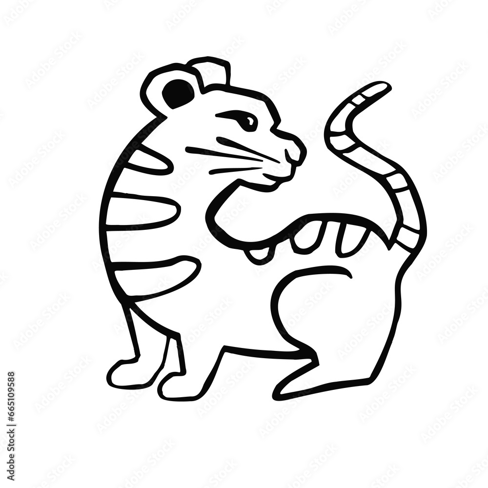 Line sketch, outline tiger, symbol, vector Line sketch, outline tiger, symbol, vector