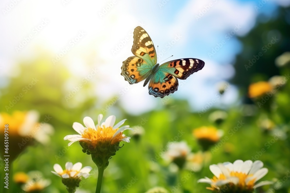 Fototapeta premium Butterfly Flying over the Meadow.