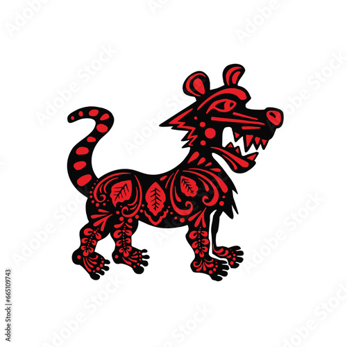 tiger red and black in ethnic Russian style  boho  symbol of the year  vector