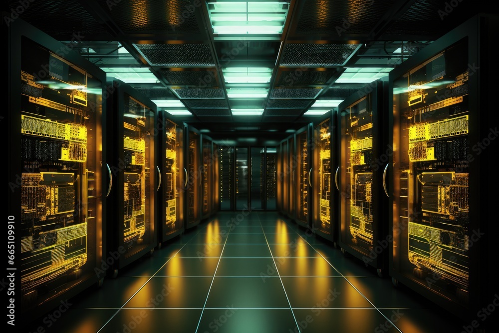 A network of powerful servers in a high-tech data center